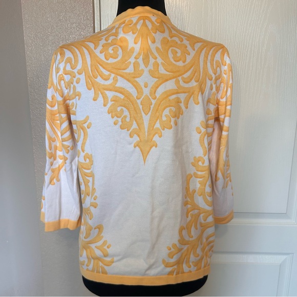 NWT Bob Mackie Yellow and White Patterned Printed Cardigan Sweater Size XS - Picture 2 of 6